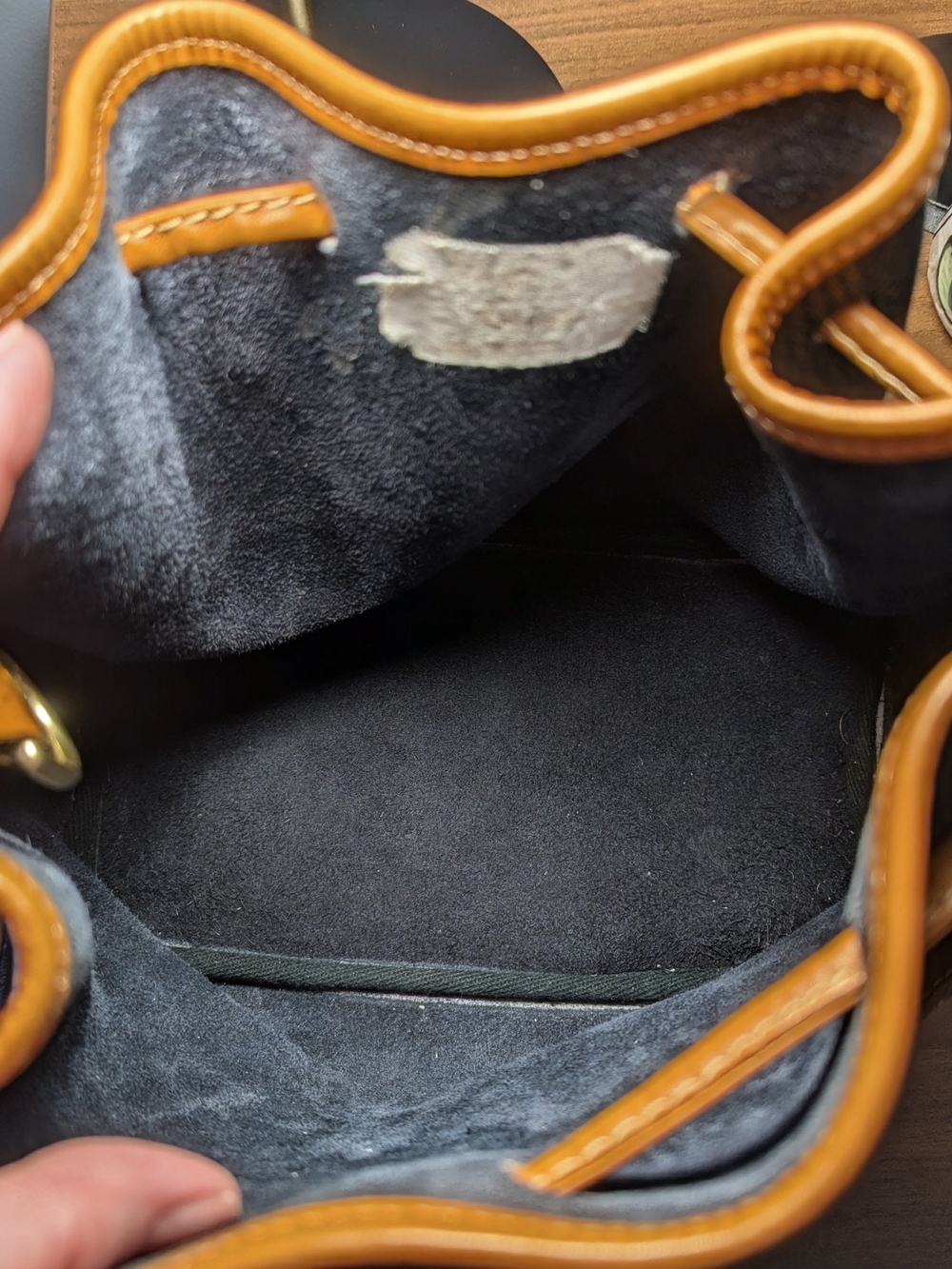 Dooney & Bourke Pebbled Leather Drawstring Bucket Bag - Black/Tan - Picture 5 of 6